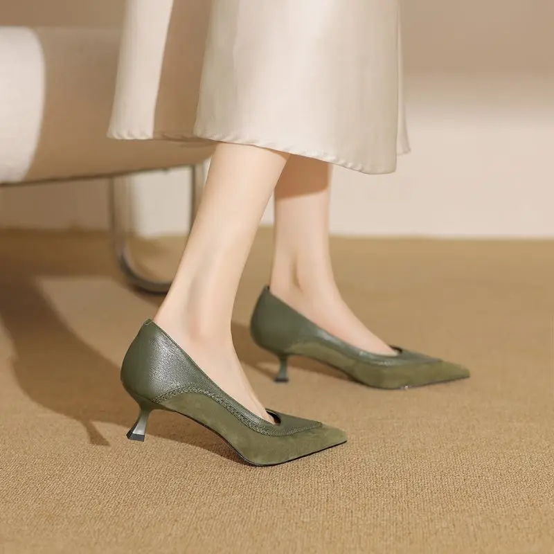 MORAZORA 2025 New Sheepskin High Heels Pointed Toe Suede Fashion Women Pumps Basic Ladies Party Dress Shoes Gray Black Footwear