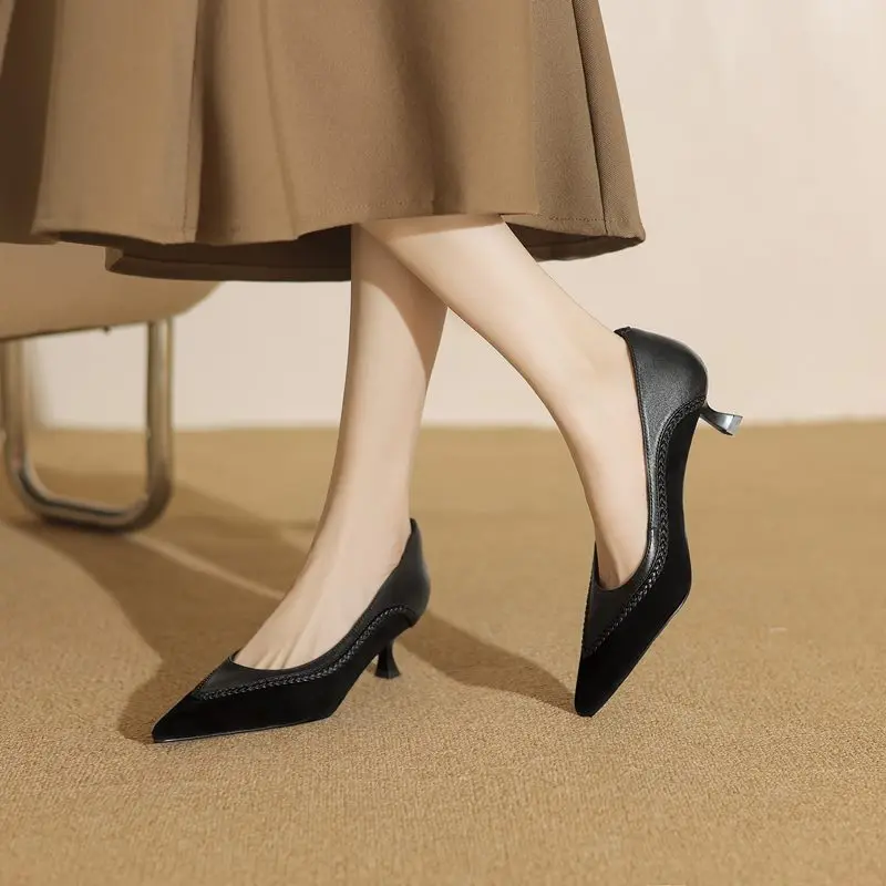 MORAZORA 2025 New Sheepskin High Heels Pointed Toe Suede Fashion Women Pumps Basic Ladies Party Dress Shoes Gray Black Footwear