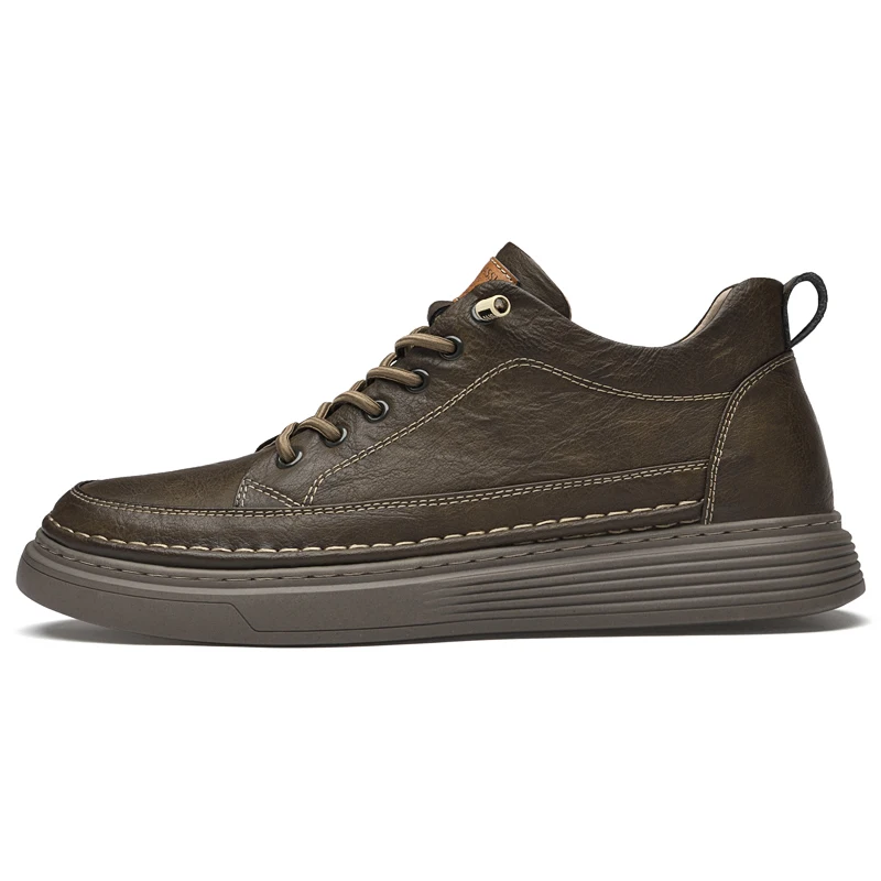 Italian Brand Men's Genuine Leather Casual Shoes Fashionable Beige Men's Hiking Shoes Camping High Top Shoes Big Size：36-47