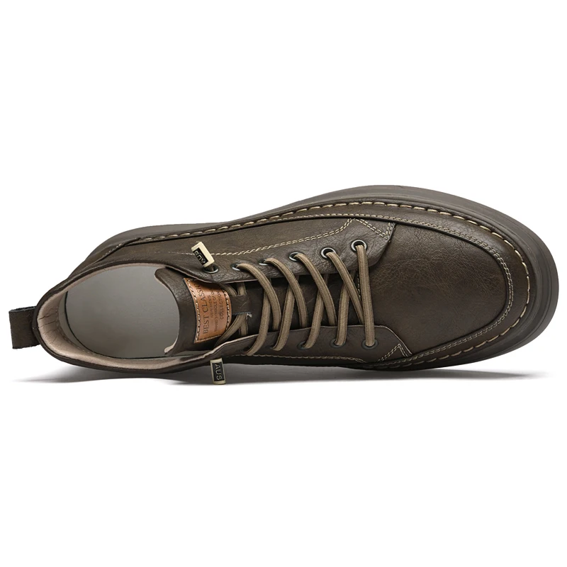 Italian Brand Men's Genuine Leather Casual Shoes Fashionable Beige Men's Hiking Shoes Camping High Top Shoes Big Size：36-47