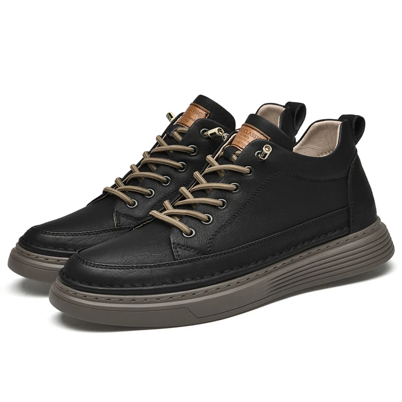 Italian Brand Men's Genuine Leather Casual Shoes Fashionable Beige Men's Hiking Shoes Camping High Top Shoes Big Size：36-47