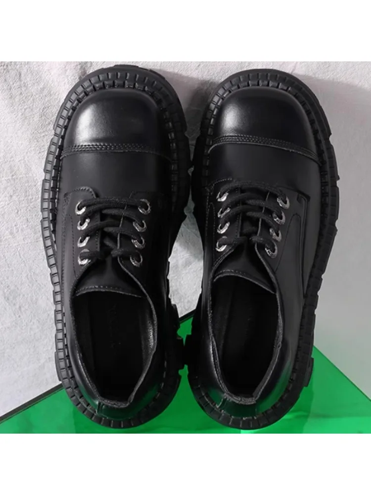 2025 Mens Leather Punk Big Head Low Top Muffin Tank Heightening Platform Locomotive Rock Loafers Shoes