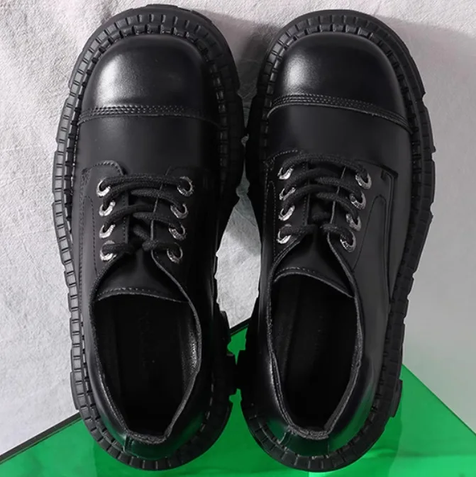 2025 Mens Leather Punk Big Head Low Top Muffin Tank Heightening Platform Locomotive Rock Loafers Shoes