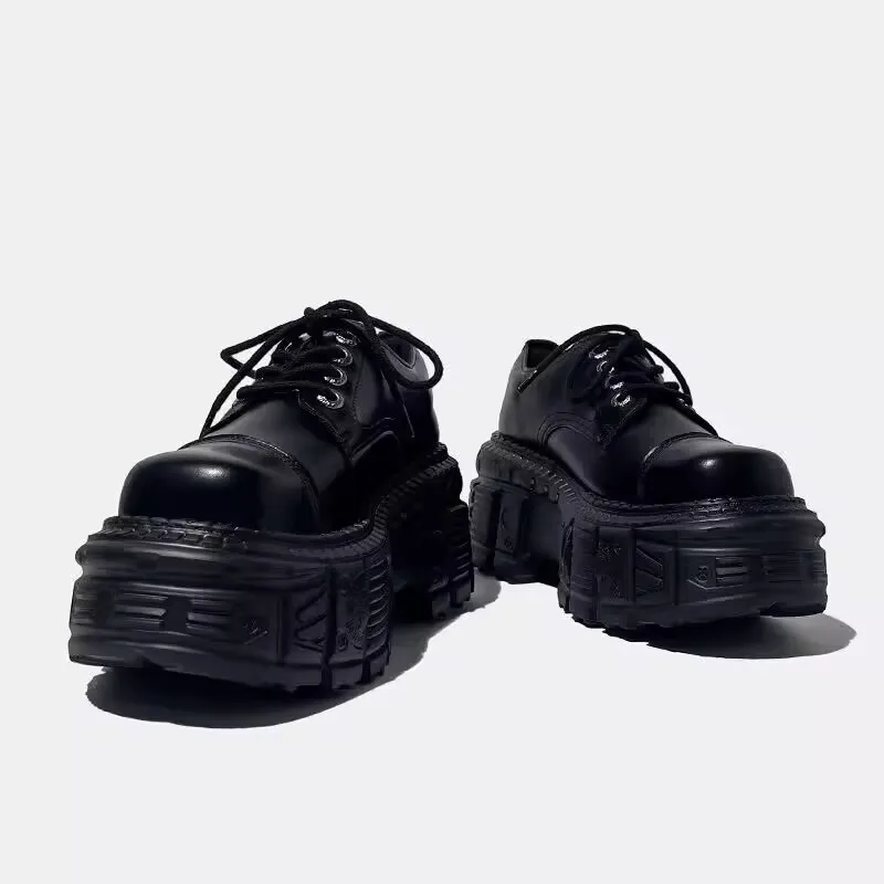 2025 Mens Leather Punk Big Head Low Top Muffin Tank Heightening Platform Locomotive Rock Loafers Shoes