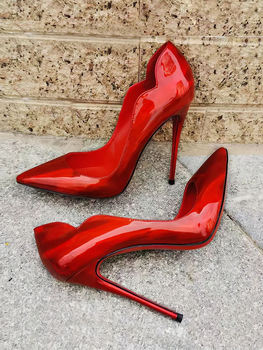 Spring Shallow Mouth Patent Leather Black Super High Heels, Women's Slim Heels, New Professional sexy Plus Size Single Shoes