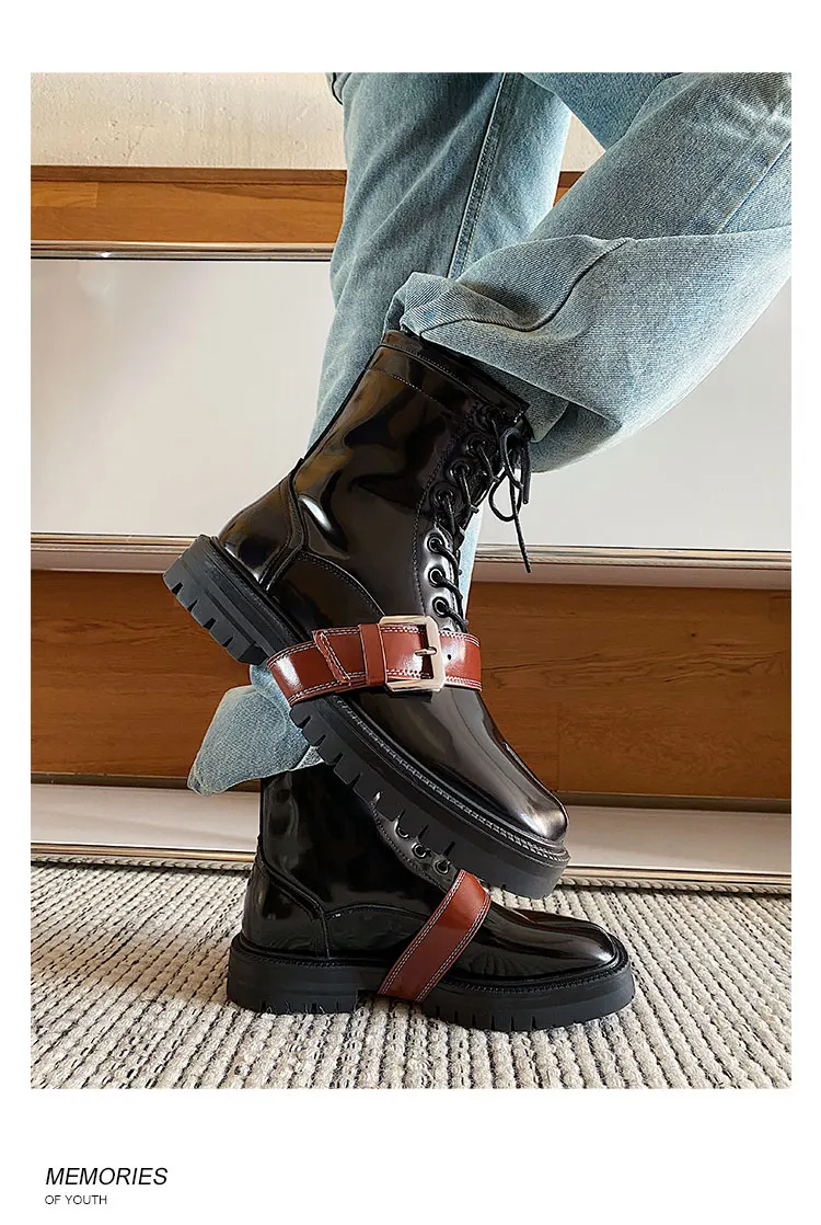 Tabi boots for men's autumn and winter casual short leather boots unisex lace up high cut split toe leather shoes for women