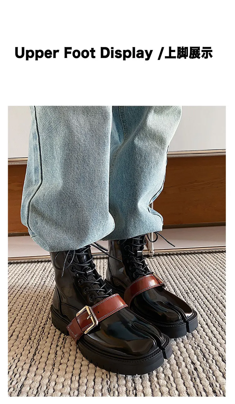 Tabi boots for men's autumn and winter casual short leather boots unisex lace up high cut split toe leather shoes for women