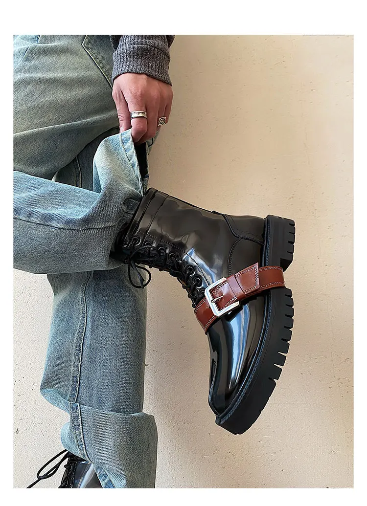 Tabi boots for men's autumn and winter casual short leather boots unisex lace up high cut split toe leather shoes for women