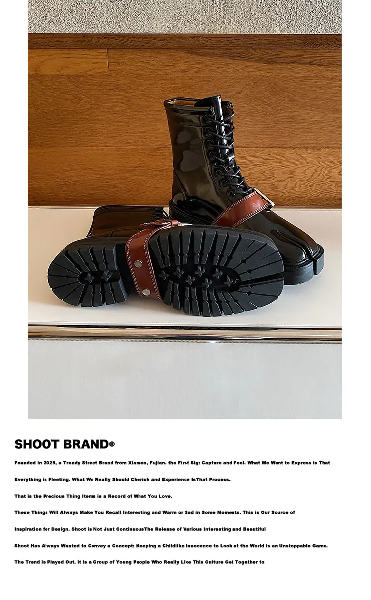 Tabi boots for men's autumn and winter casual short leather boots unisex lace up high cut split toe leather shoes for women