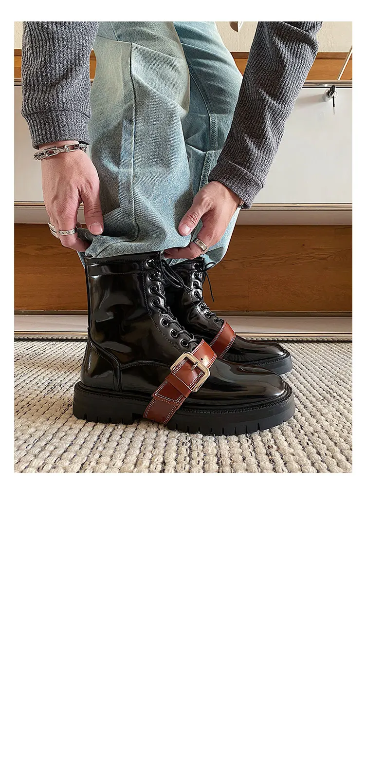 Tabi boots for men's autumn and winter casual short leather boots unisex lace up high cut split toe leather shoes for women