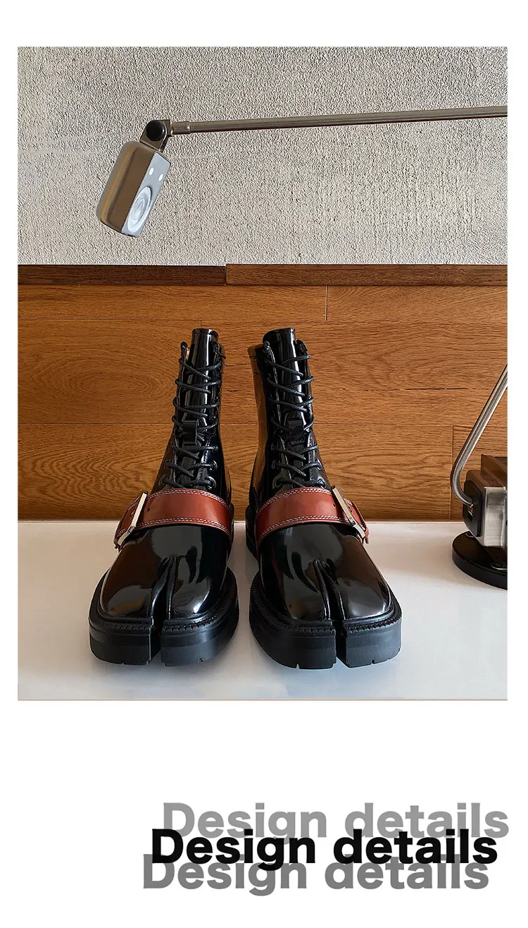 Tabi boots for men's autumn and winter casual short leather boots unisex lace up high cut split toe leather shoes for women