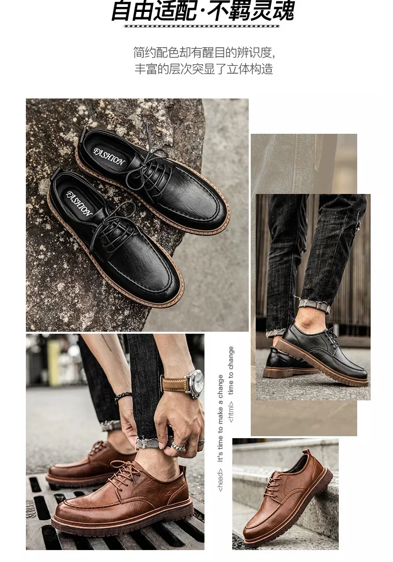 Autumn New Men Leather Casuai Shoes Brogue Luxurious Handmade Shoes Genuine Leather Shoes Work Boots Business Casual Sneakers