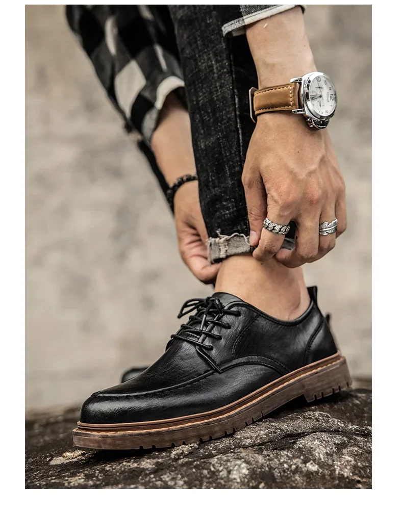 Autumn New Men Leather Casuai Shoes Brogue Luxurious Handmade Shoes Genuine Leather Shoes Work Boots Business Casual Sneakers