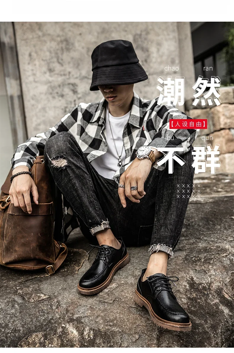 Autumn New Men Leather Casuai Shoes Brogue Luxurious Handmade Shoes Genuine Leather Shoes Work Boots Business Casual Sneakers