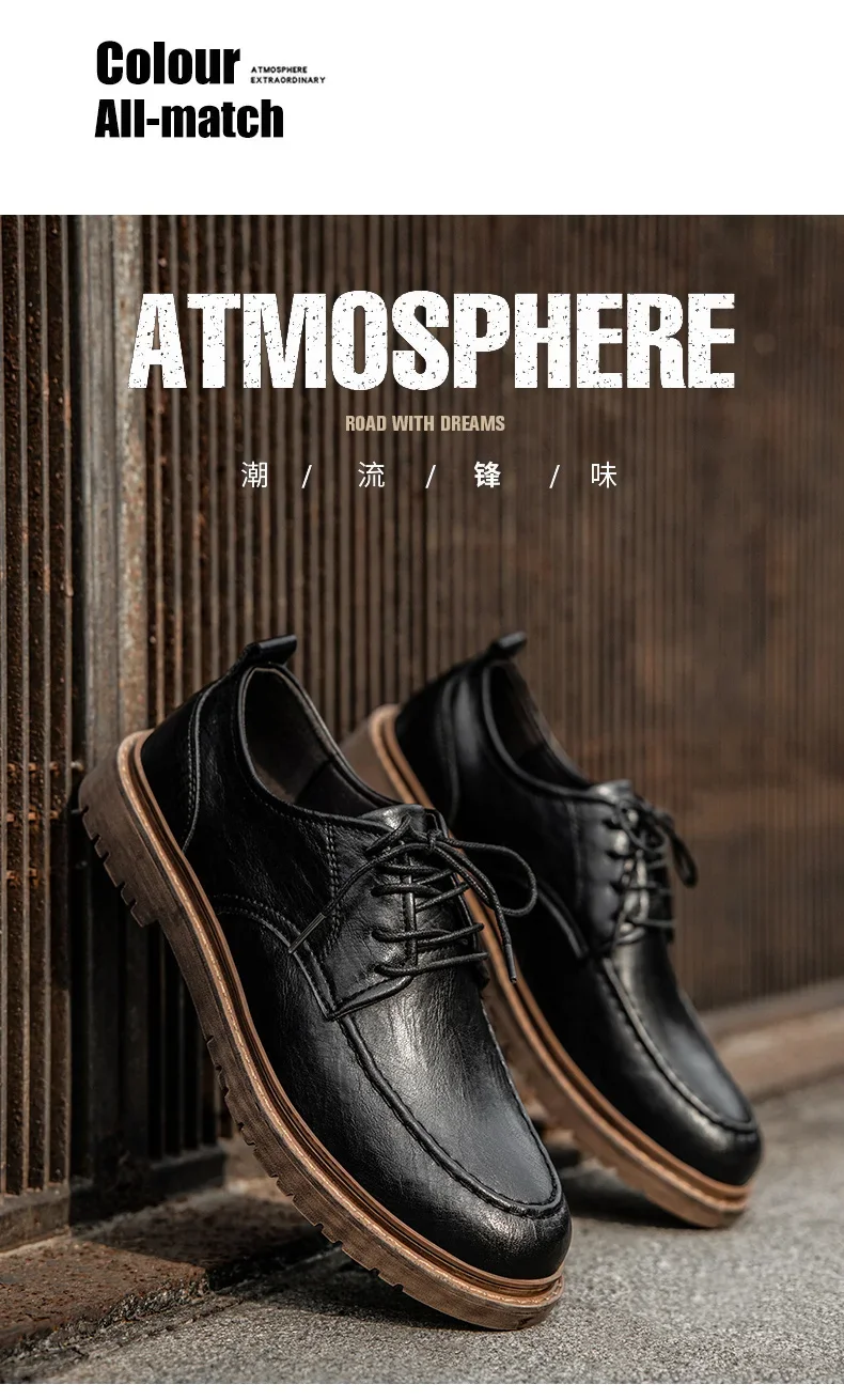 Autumn New Men Leather Casuai Shoes Brogue Luxurious Handmade Shoes Genuine Leather Shoes Work Boots Business Casual Sneakers