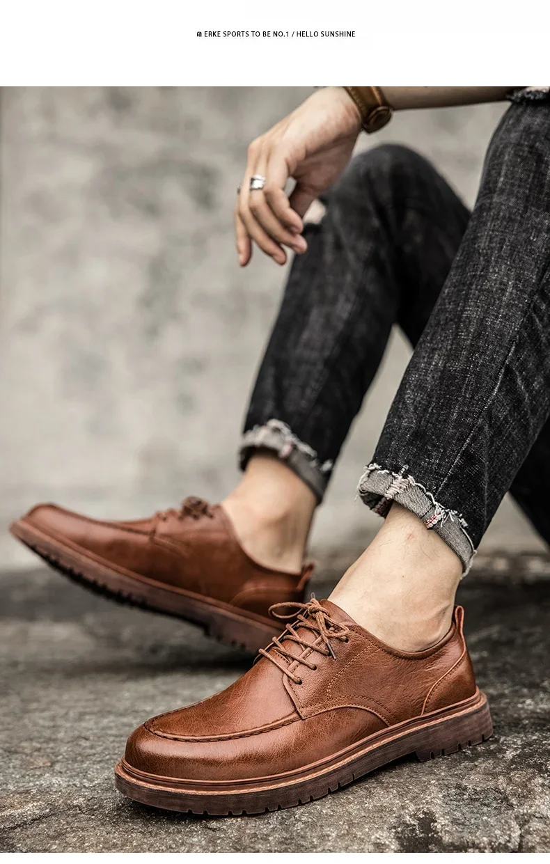 Autumn New Men Leather Casuai Shoes Brogue Luxurious Handmade Shoes Genuine Leather Shoes Work Boots Business Casual Sneakers