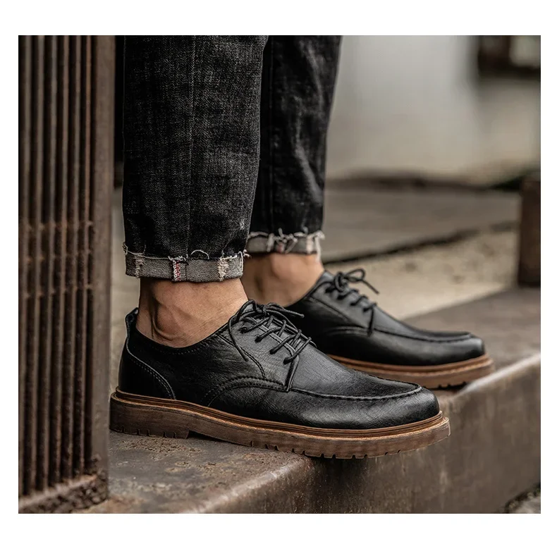 Autumn New Men Leather Casuai Shoes Brogue Luxurious Handmade Shoes Genuine Leather Shoes Work Boots Business Casual Sneakers