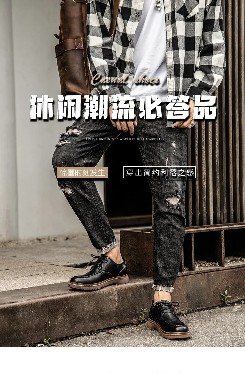 Autumn New Men Leather Casuai Shoes Brogue Luxurious Handmade Shoes Genuine Leather Shoes Work Boots Business Casual Sneakers
