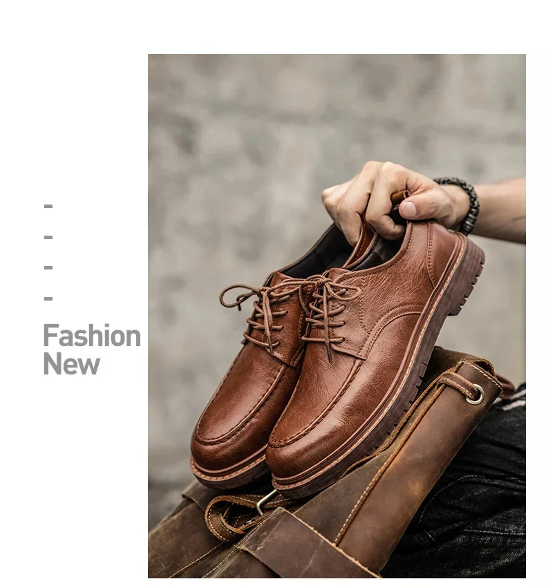 Autumn New Men Leather Casuai Shoes Brogue Luxurious Handmade Shoes Genuine Leather Shoes Work Boots Business Casual Sneakers