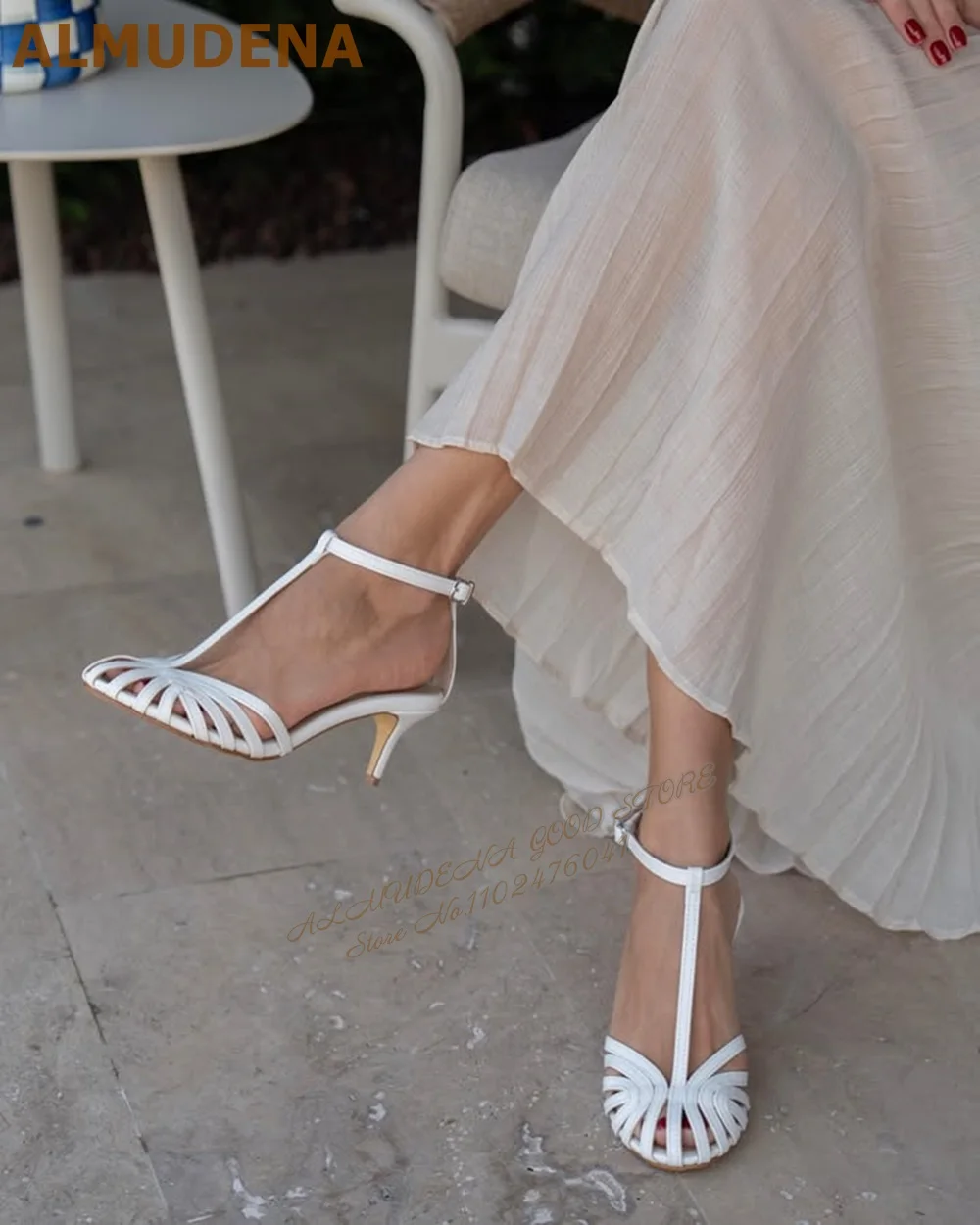 ALMUDENA Champagne Gold Silver Strappy Sandals Stiletto Heel T-Bar Narrow Band Caged Summer Dress Shoes Hollow Out Banquet Shoes