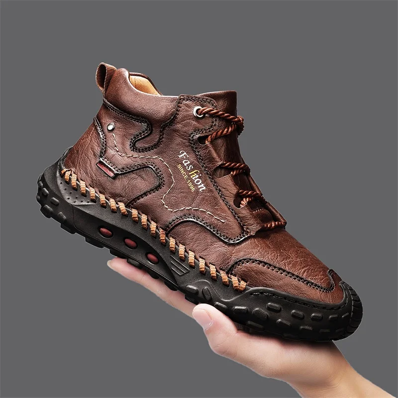 Men's Retro Hand-Stitched Chinese Casual Shoes, Trail Running Sneakers, Casual Fashion Walking and Hiking Shoes, Suitable for Casual Hiking, Outdoor Climbing, Daily Driving, Men's Boots, Black and Brown, Comfortable Soft Sole, Wear-Resistant, Non-Slip, Large Size Men's Shoes