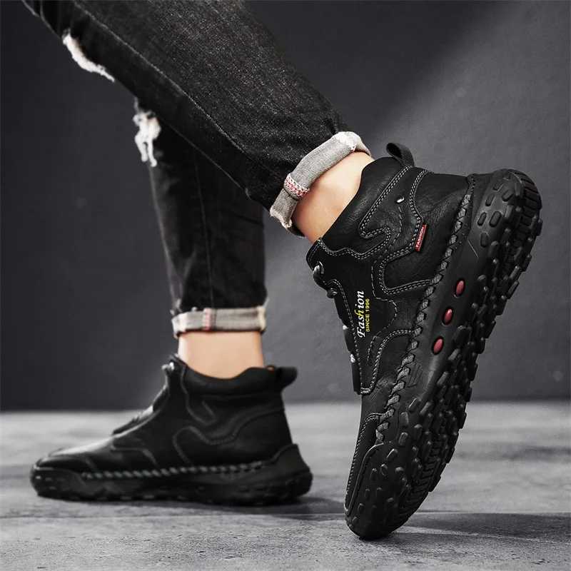 Men's Retro Hand-Stitched Chinese Casual Shoes, Trail Running Sneakers, Casual Fashion Walking and Hiking Shoes, Suitable for Casual Hiking, Outdoor Climbing, Daily Driving, Men's Boots, Black and Brown, Comfortable Soft Sole, Wear-Resistant, Non-Slip, Large Size Men's Shoes