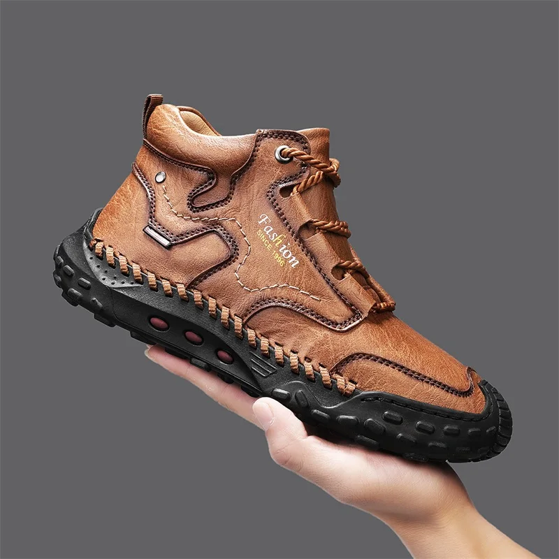 Men's Retro Hand-Stitched Chinese Casual Shoes, Trail Running Sneakers, Casual Fashion Walking and Hiking Shoes, Suitable for Casual Hiking, Outdoor Climbing, Daily Driving, Men's Boots, Black and Brown, Comfortable Soft Sole, Wear-Resistant, Non-Slip, Large Size Men's Shoes