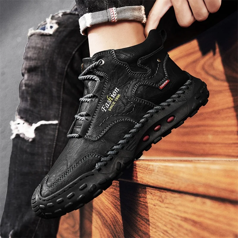 Men's Retro Hand-Stitched Chinese Casual Shoes, Trail Running Sneakers, Casual Fashion Walking and Hiking Shoes, Suitable for Casual Hiking, Outdoor Climbing, Daily Driving, Men's Boots, Black and Brown, Comfortable Soft Sole, Wear-Resistant, Non-Slip, Large Size Men's Shoes