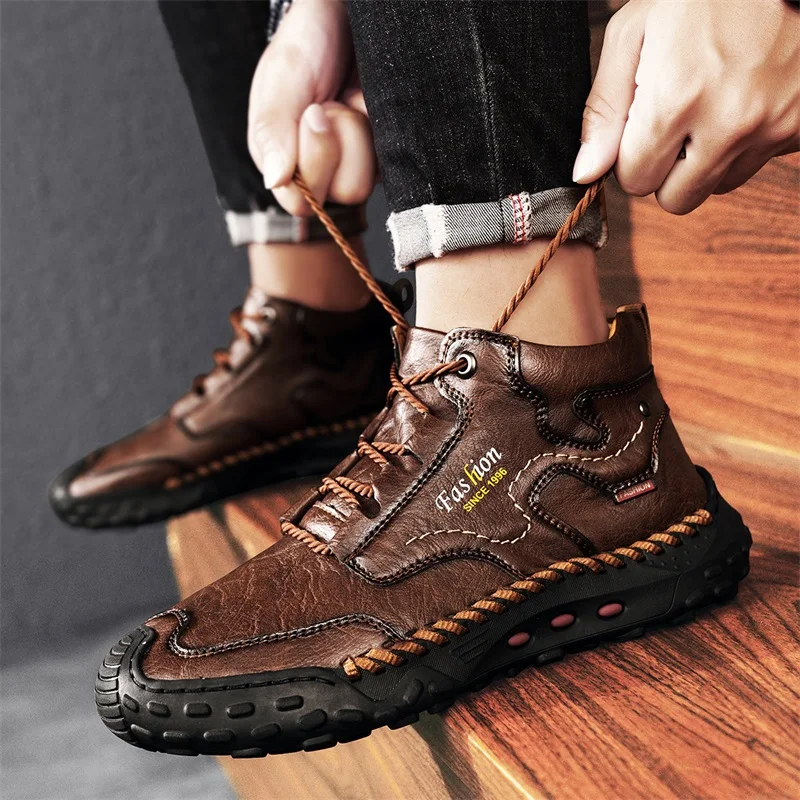 Men's Retro Hand-Stitched Chinese Casual Shoes, Trail Running Sneakers, Casual Fashion Walking and Hiking Shoes, Suitable for Casual Hiking, Outdoor Climbing, Daily Driving, Men's Boots, Black and Brown, Comfortable Soft Sole, Wear-Resistant, Non-Slip, Large Size Men's Shoes