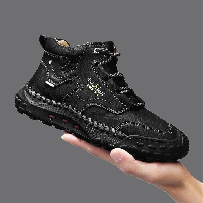 Men's Retro Hand-Stitched Chinese Casual Shoes, Trail Running Sneakers, Casual Fashion Walking and Hiking Shoes, Suitable for Casual Hiking, Outdoor Climbing, Daily Driving, Men's Boots, Black and Brown, Comfortable Soft Sole, Wear-Resistant, Non-Slip, Large Size Men's Shoes