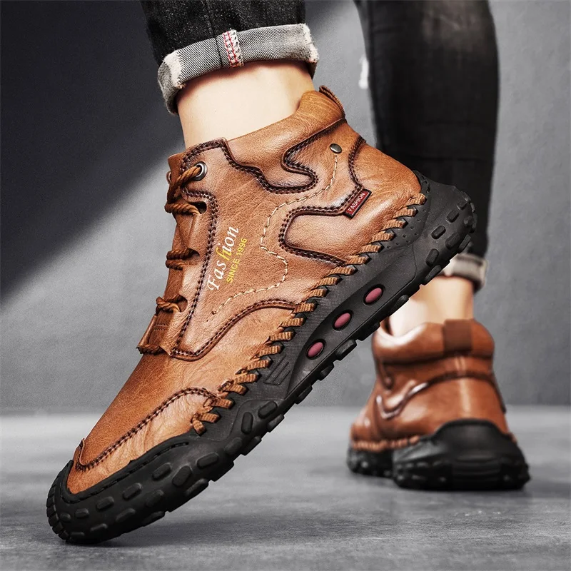 Men's Retro Hand-Stitched Chinese Casual Shoes, Trail Running Sneakers, Casual Fashion Walking and Hiking Shoes, Suitable for Casual Hiking, Outdoor Climbing, Daily Driving, Men's Boots, Black and Brown, Comfortable Soft Sole, Wear-Resistant, Non-Slip, Large Size Men's Shoes