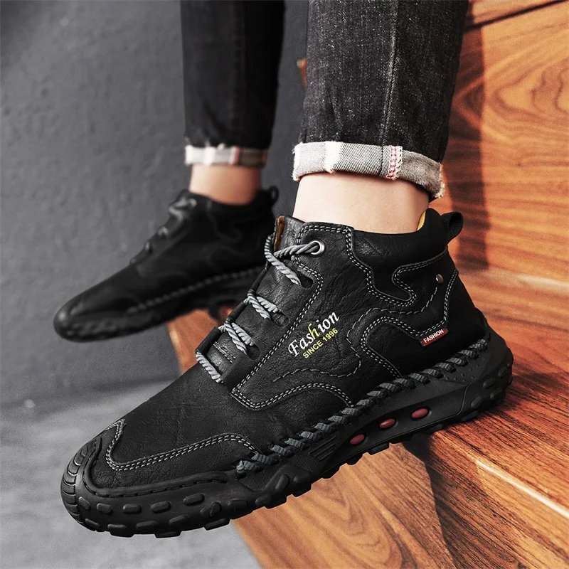 Men's Retro Hand-Stitched Chinese Casual Shoes, Trail Running Sneakers, Casual Fashion Walking and Hiking Shoes, Suitable for Casual Hiking, Outdoor Climbing, Daily Driving, Men's Boots, Black and Brown, Comfortable Soft Sole, Wear-Resistant, Non-Slip, Large Size Men's Shoes