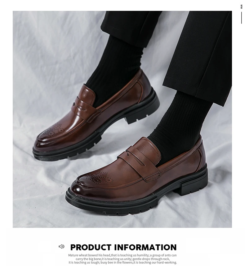 Platform Wedding Brogues Shoes For Men Classic Office Social Men's Dress Leather Shoes Formal Casual Business Loafers Male