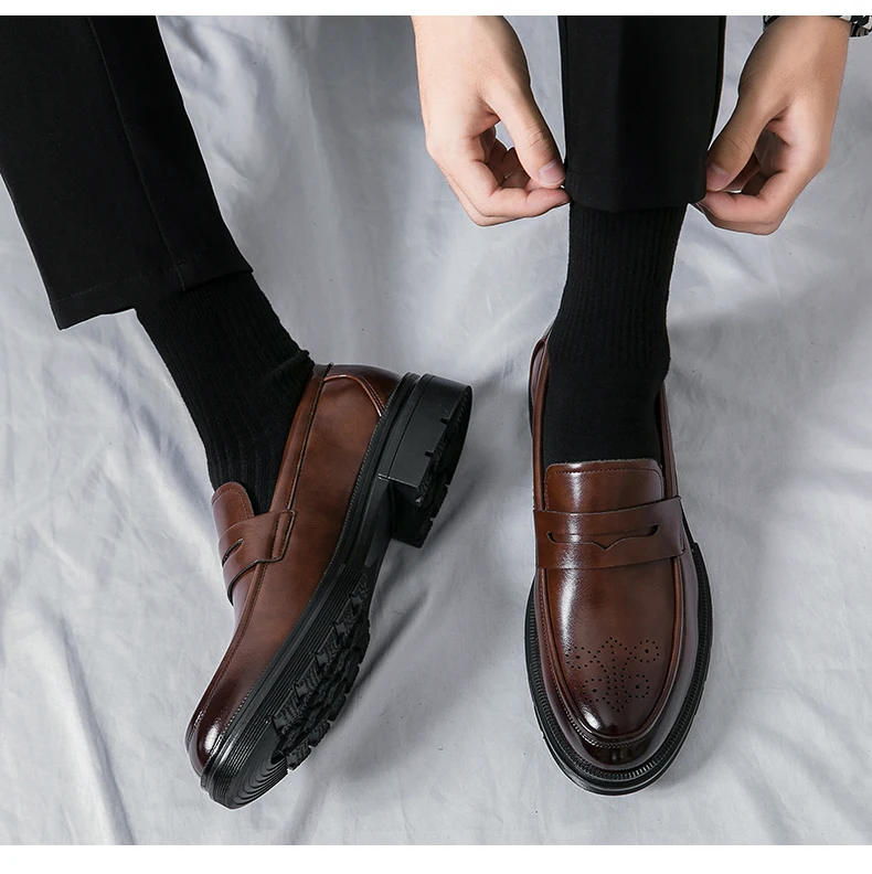 Platform Wedding Brogues Shoes For Men Classic Office Social Men's Dress Leather Shoes Formal Casual Business Loafers Male