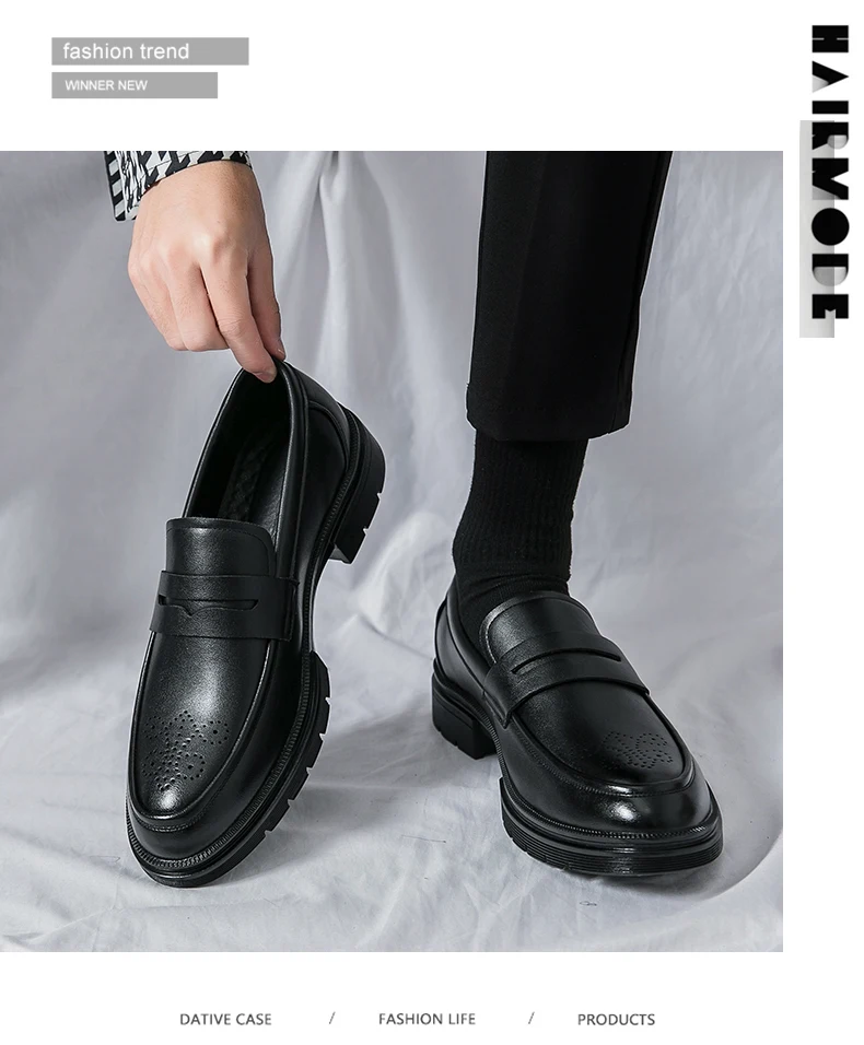 Platform Wedding Brogues Shoes For Men Classic Office Social Men's Dress Leather Shoes Formal Casual Business Loafers Male