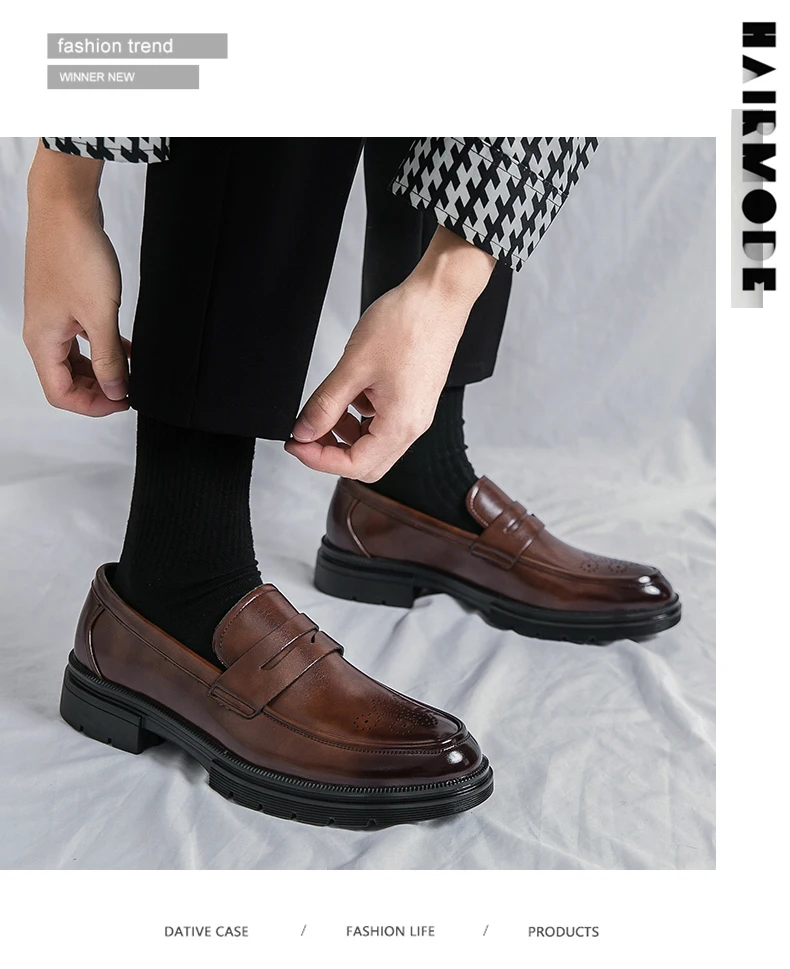 Platform Wedding Brogues Shoes For Men Classic Office Social Men's Dress Leather Shoes Formal Casual Business Loafers Male