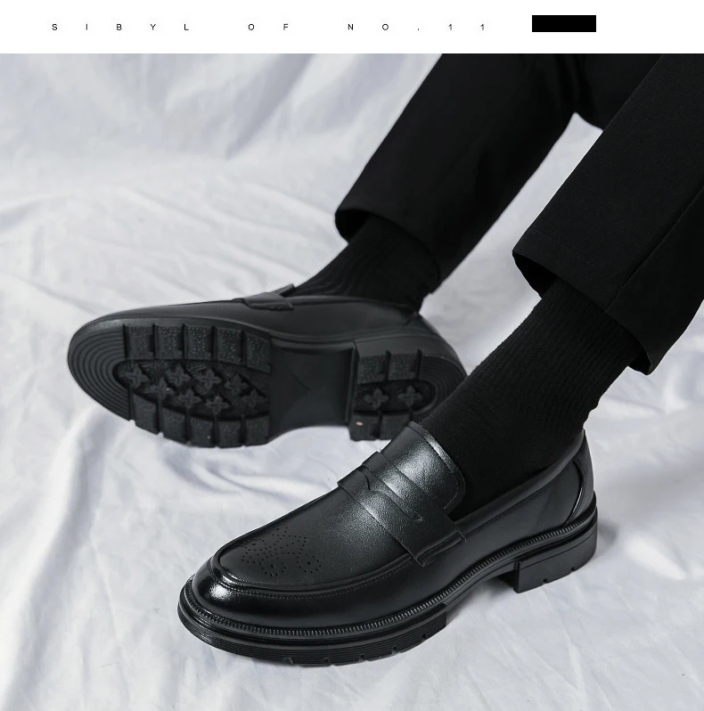 Platform Wedding Brogues Shoes For Men Classic Office Social Men's Dress Leather Shoes Formal Casual Business Loafers Male