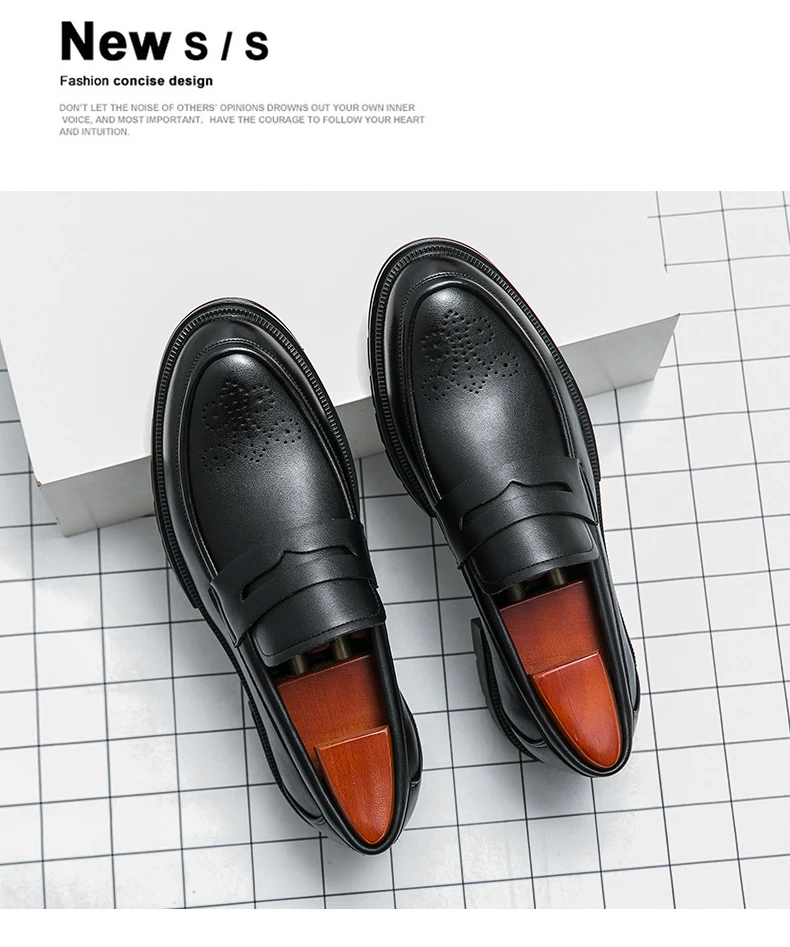 Platform Wedding Brogues Shoes For Men Classic Office Social Men's Dress Leather Shoes Formal Casual Business Loafers Male
