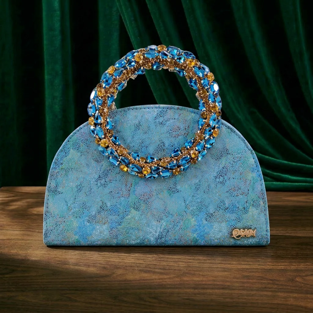 Queena Yan Multicolor Glitter Slingback Pointed Pumps Rhinestone Ring Handle Evening Clutch Matching Bag Set For Women Wedding