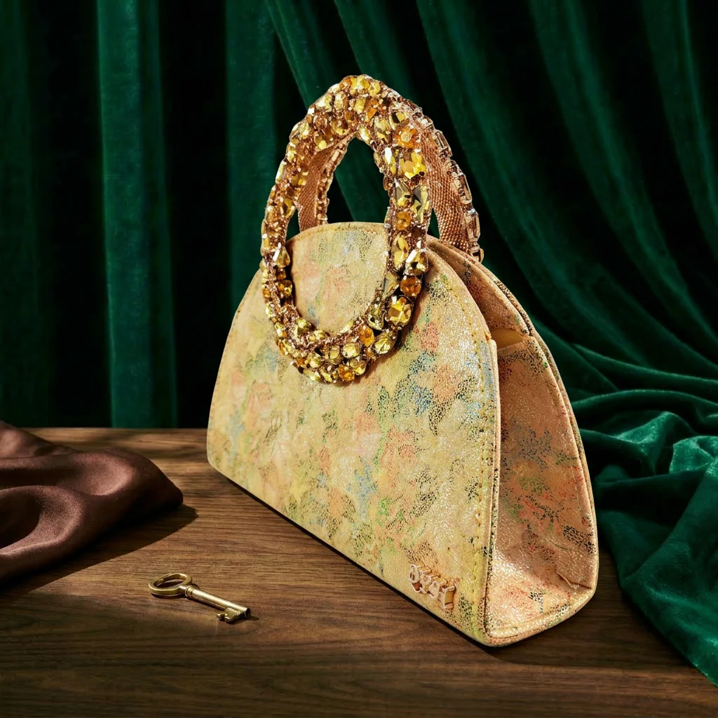 Queena Yan Multicolor Glitter Slingback Pointed Pumps Rhinestone Ring Handle Evening Clutch Matching Bag Set For Women Wedding