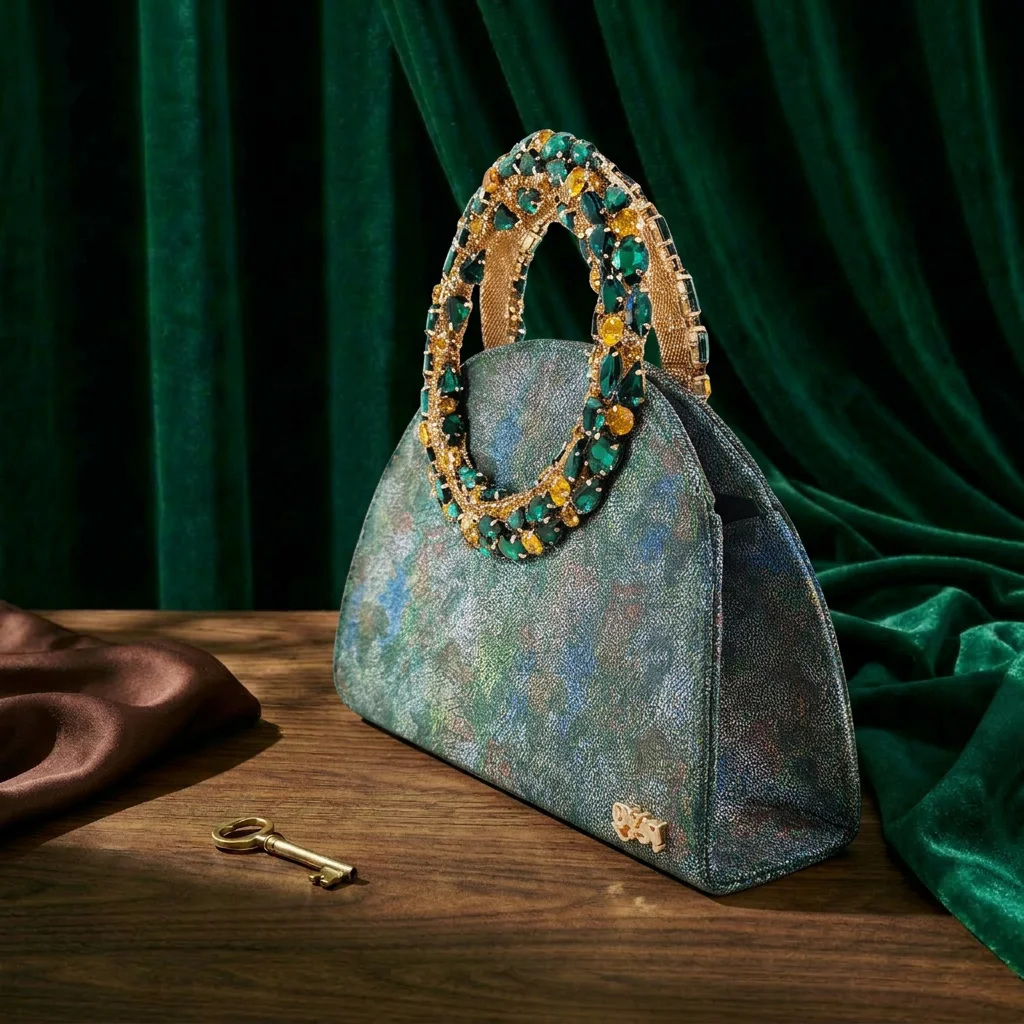 Queena Yan Multicolor Glitter Slingback Pointed Pumps Rhinestone Ring Handle Evening Clutch Matching Bag Set For Women Wedding