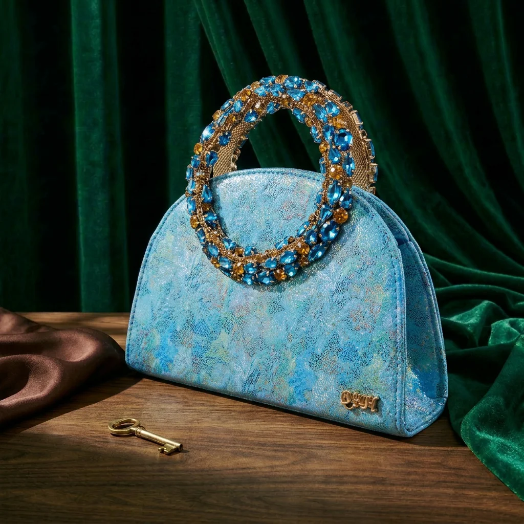 Queena Yan Multicolor Glitter Slingback Pointed Pumps Rhinestone Ring Handle Evening Clutch Matching Bag Set For Women Wedding