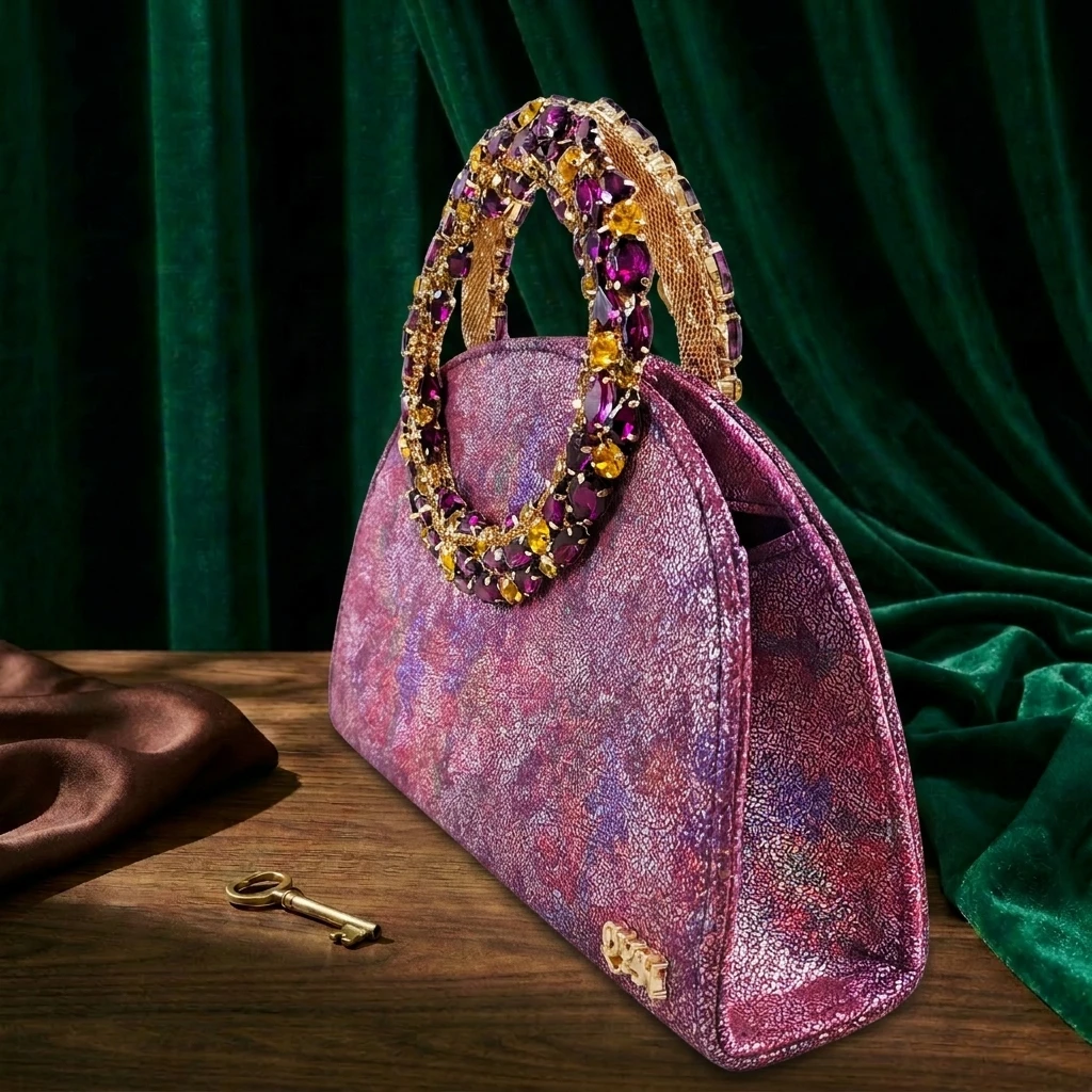 Queena Yan Multicolor Glitter Slingback Pointed Pumps Rhinestone Ring Handle Evening Clutch Matching Bag Set For Women Wedding