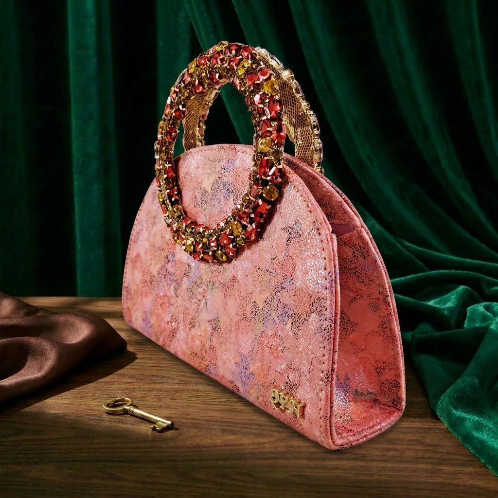 Queena Yan Multicolor Glitter Slingback Pointed Pumps Rhinestone Ring Handle Evening Clutch Matching Bag Set For Women Wedding