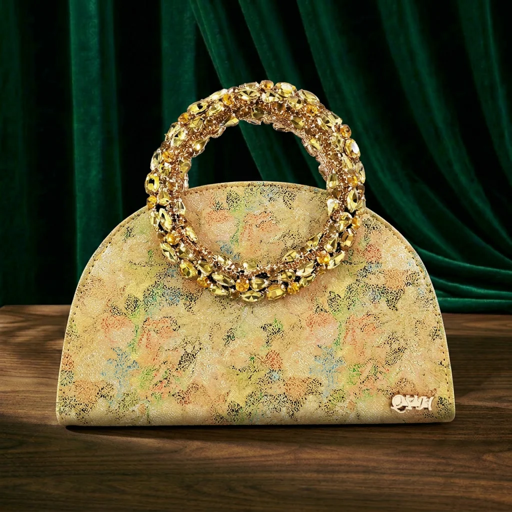 Queena Yan Multicolor Glitter Slingback Pointed Pumps Rhinestone Ring Handle Evening Clutch Matching Bag Set For Women Wedding