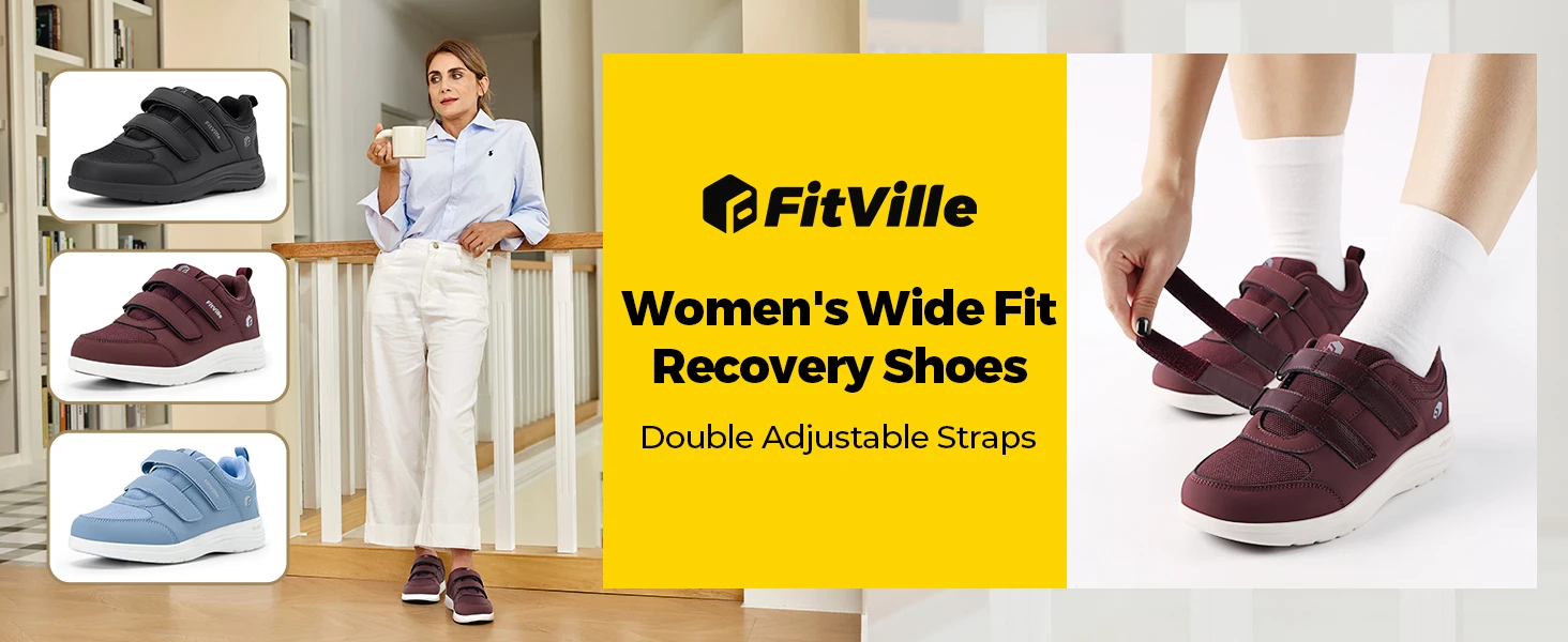 FitVille Women’s Diabetic Shoes for Women Comfortable Extra Wide Walking Shoes Orthopedic Casual Sneakers with Adjustable Strap
