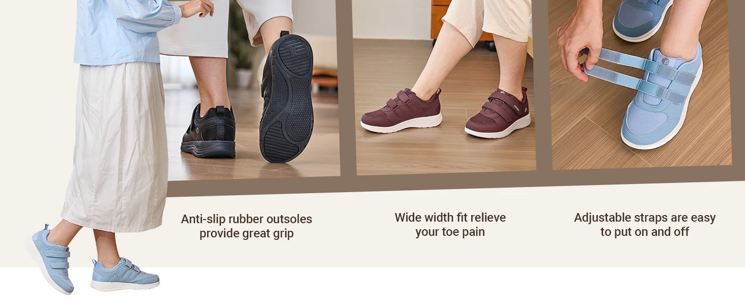 FitVille Women’s Diabetic Shoes for Women Comfortable Extra Wide Walking Shoes Orthopedic Casual Sneakers with Adjustable Strap