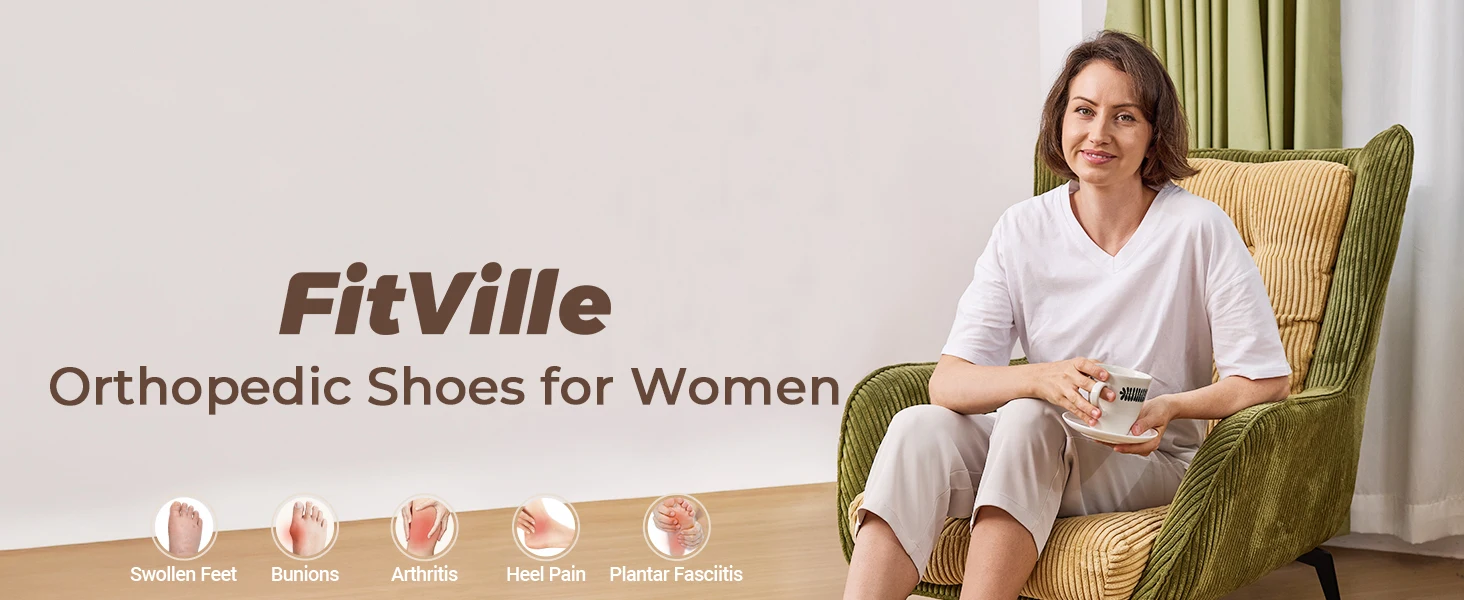 FitVille Women’s Diabetic Shoes for Women Comfortable Extra Wide Walking Shoes Orthopedic Casual Sneakers with Adjustable Strap