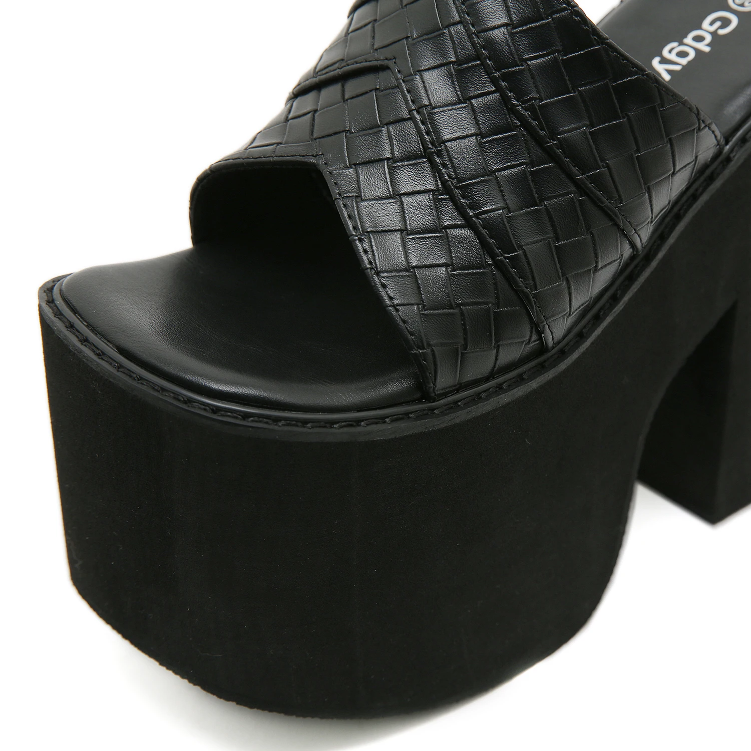 Gdgydh Black Platform Sandals for Women Wedge Heels Fashionable Strappy Back Open Toe Summer High Heel Sandals Slip-On Outdoor