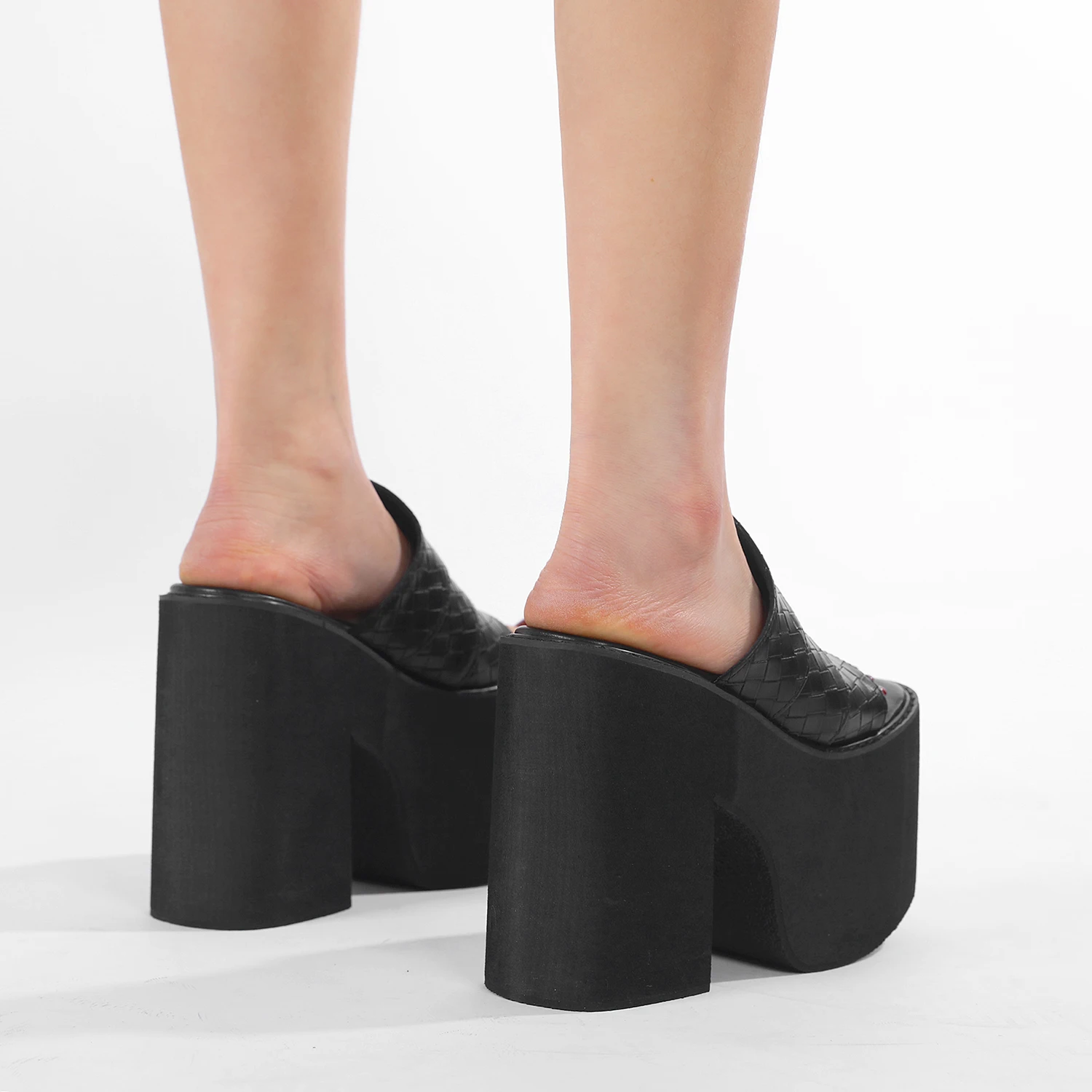 Gdgydh Black Platform Sandals for Women Wedge Heels Fashionable Strappy Back Open Toe Summer High Heel Sandals Slip-On Outdoor